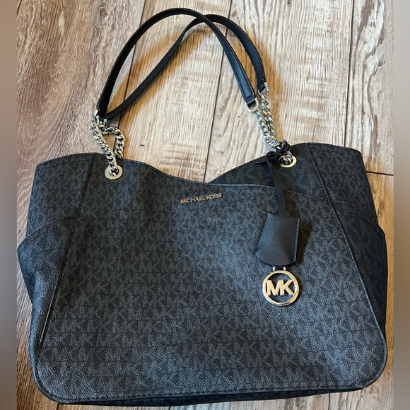 Michael Kors Black Jet Set Large Logo Shoulder Bag - Picture 1 of 10